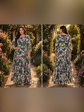 Calvin Klein Purple & Green Floral Maxi Dress